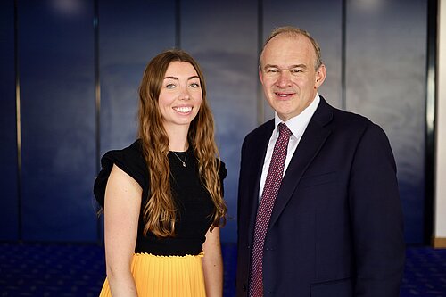 Chelsea Whyte, Slough Lib Dem Parliamentary Candidate, and Sir Ed Davey, Leader of the Liberal Democrats