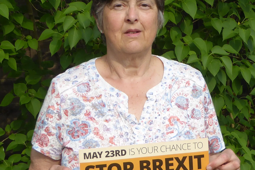 Jo Hanney with Lib Dem Stop Brexit leaflet