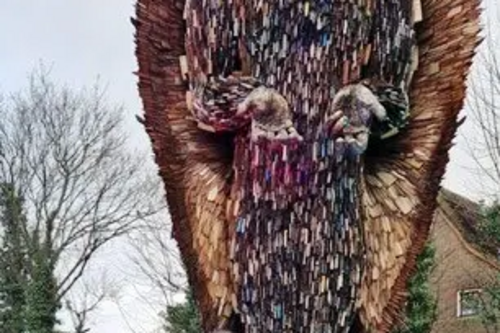 Amjad visiting the Knife Angel