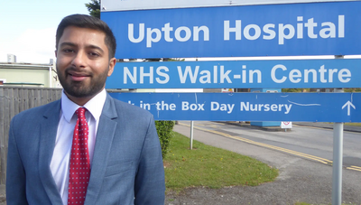 Aaron Chahal Lib Dem Prospective Parliamentary Candidate for Slough at Upton Hospital