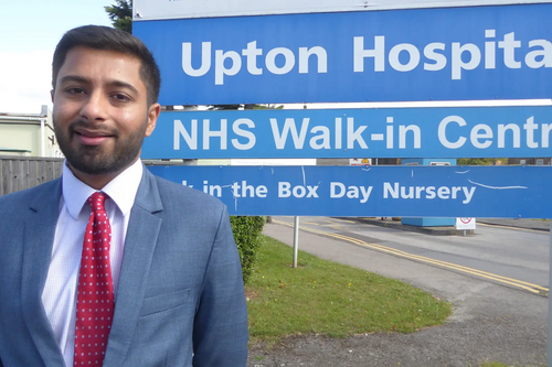 Aaron Chahal Lib Dem Prospective Parliamentary Candidate for Slough at Upton Hospital