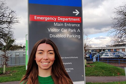 Chelsea Whyte, Slough Liberal Democrat Parliamentary Candidate, outside Wexham Park Hospital